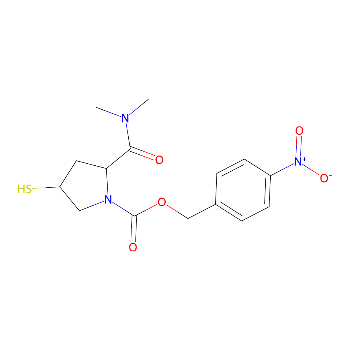 (4-Nitrophenyl)methyl 2-(dimethylcarbamoyl)-4-sulfanyl-pyrrolidine-1-carboxylate molecular structure, CAS 1922671-55-3
