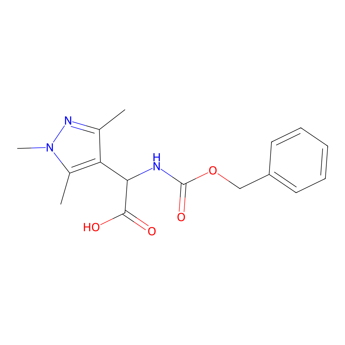 2-{[(benzyloxy)carbonyl]amino}-2-(trimethyl-1H-pyrazol-4-yl)acetic acid molecular structure, CAS 1922779-52-9