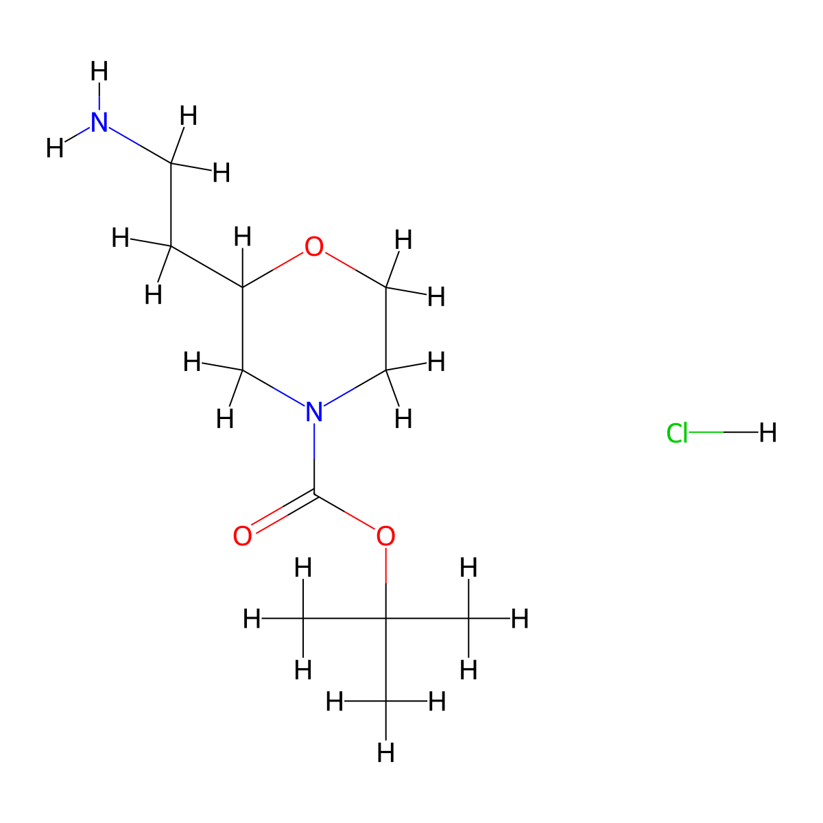 Tert-butyl 2-(2-aminoethyl)morpholine-4-carboxylate hydrochloride molecular structure, CAS 1922877-33-5