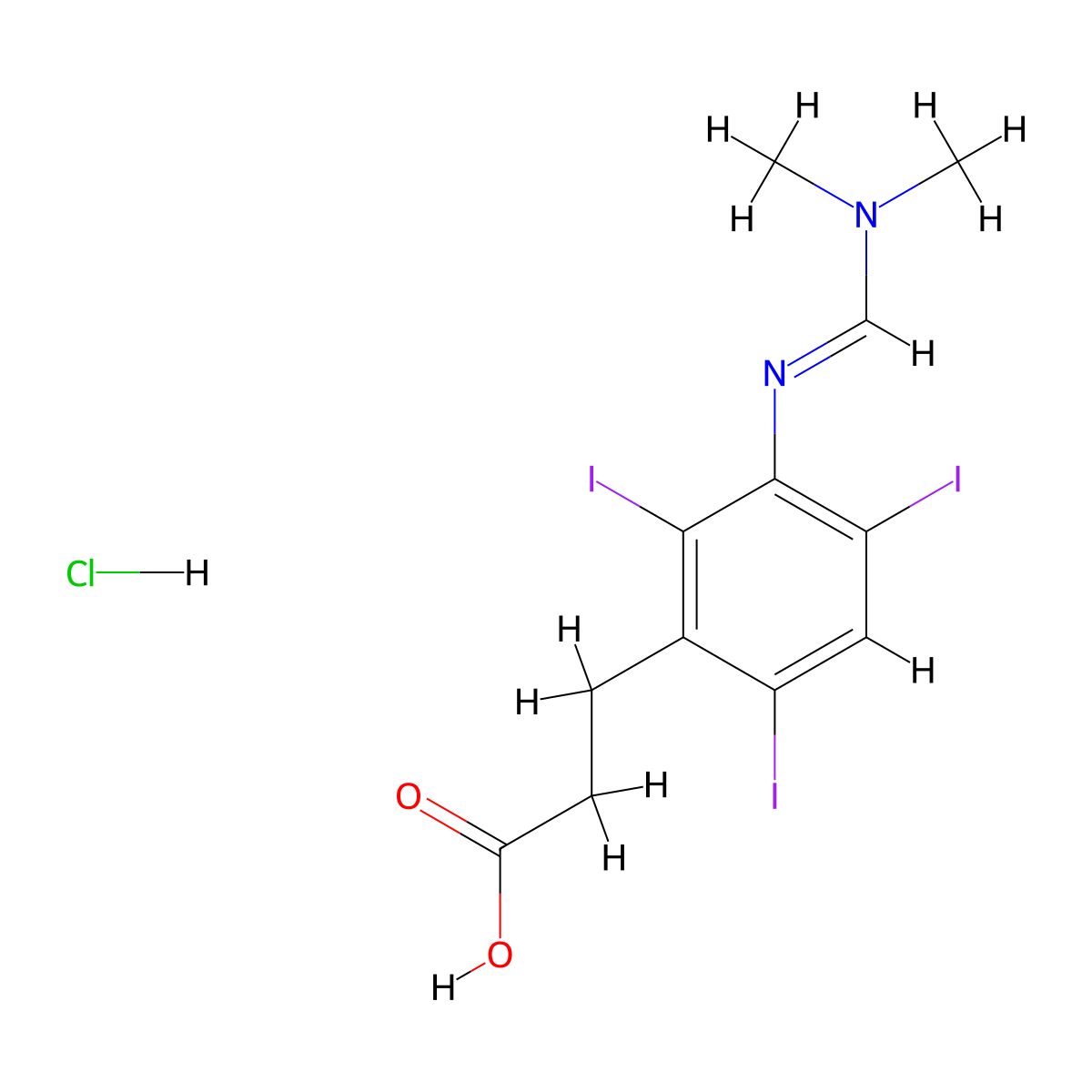 3-(3-{[(Dimethylamino)methylene]amino}-2,4,6-triiodophenyl)propanoic acid hydrochloride molecular structure, CAS 1923-75-7
