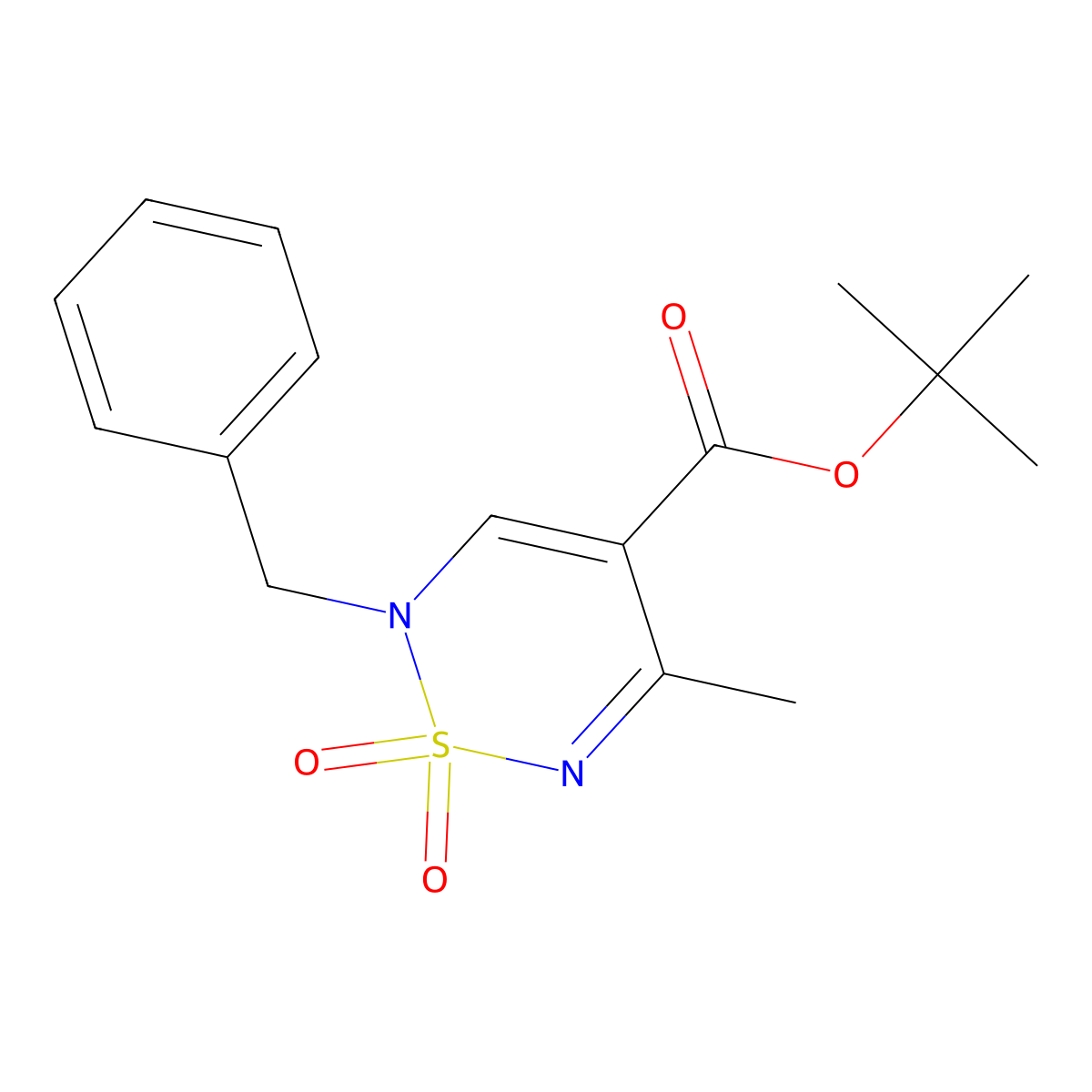 tert-butyl 2-benzyl-5-methyl-2H-1,2,6-thiadiazine-4-carboxylate 1,1-dioxide molecular structure, CAS 1923052-08-7