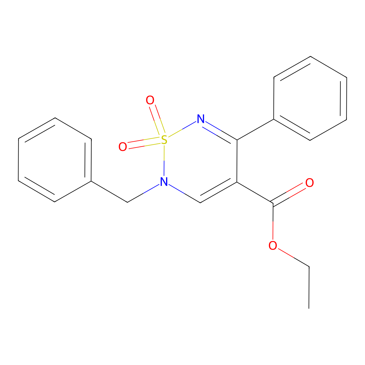 ethyl 2-benzyl-5-phenyl-2H-1,2,6-thiadiazine-4-carboxylate 1,1-dioxide molecular structure, CAS 1923052-14-5
