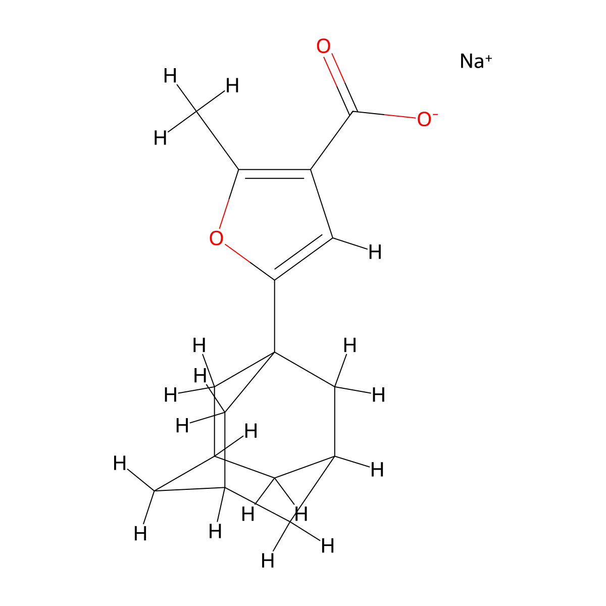 Sodium 5-(1-adamantyl)-2-methyl-3-furoate molecular structure, CAS 1923088-45-2