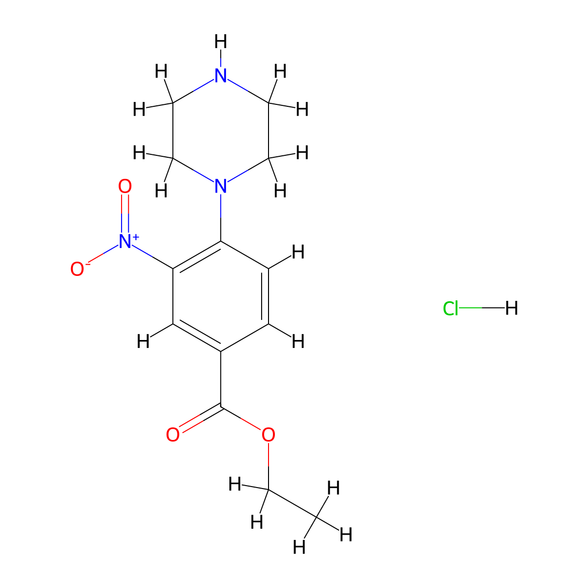 Ethyl 3-nitro-4-piperazin-1-ylbenzoate hydrochloride molecular structure, CAS 1923088-54-3