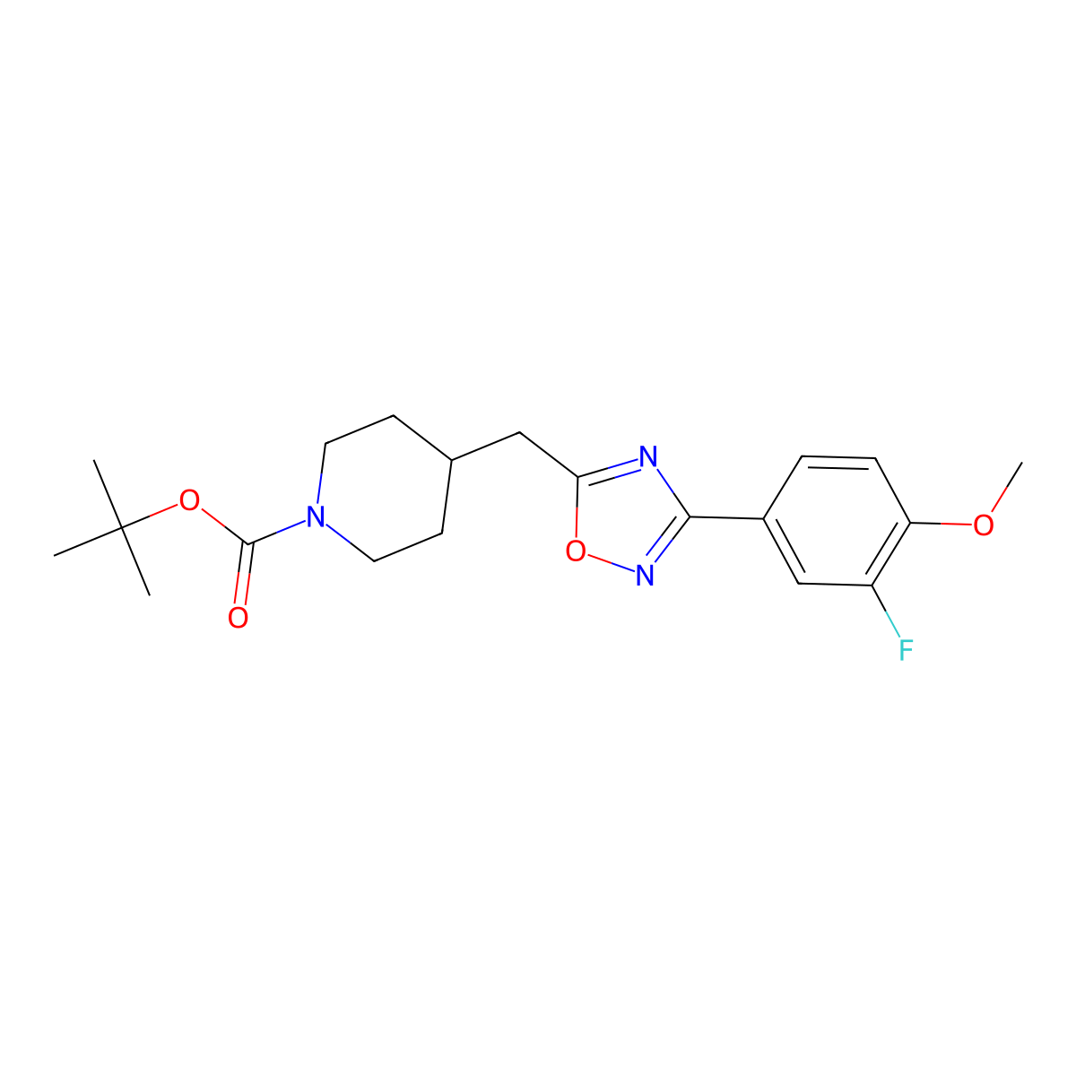 Tert-butyl 4-{[3-(3-fluoro-4-methoxyphenyl)-1,2,4-oxadiazol-5-yl]methyl}piperidine-1-carboxylate molecular structure, CAS 1923094-24-9