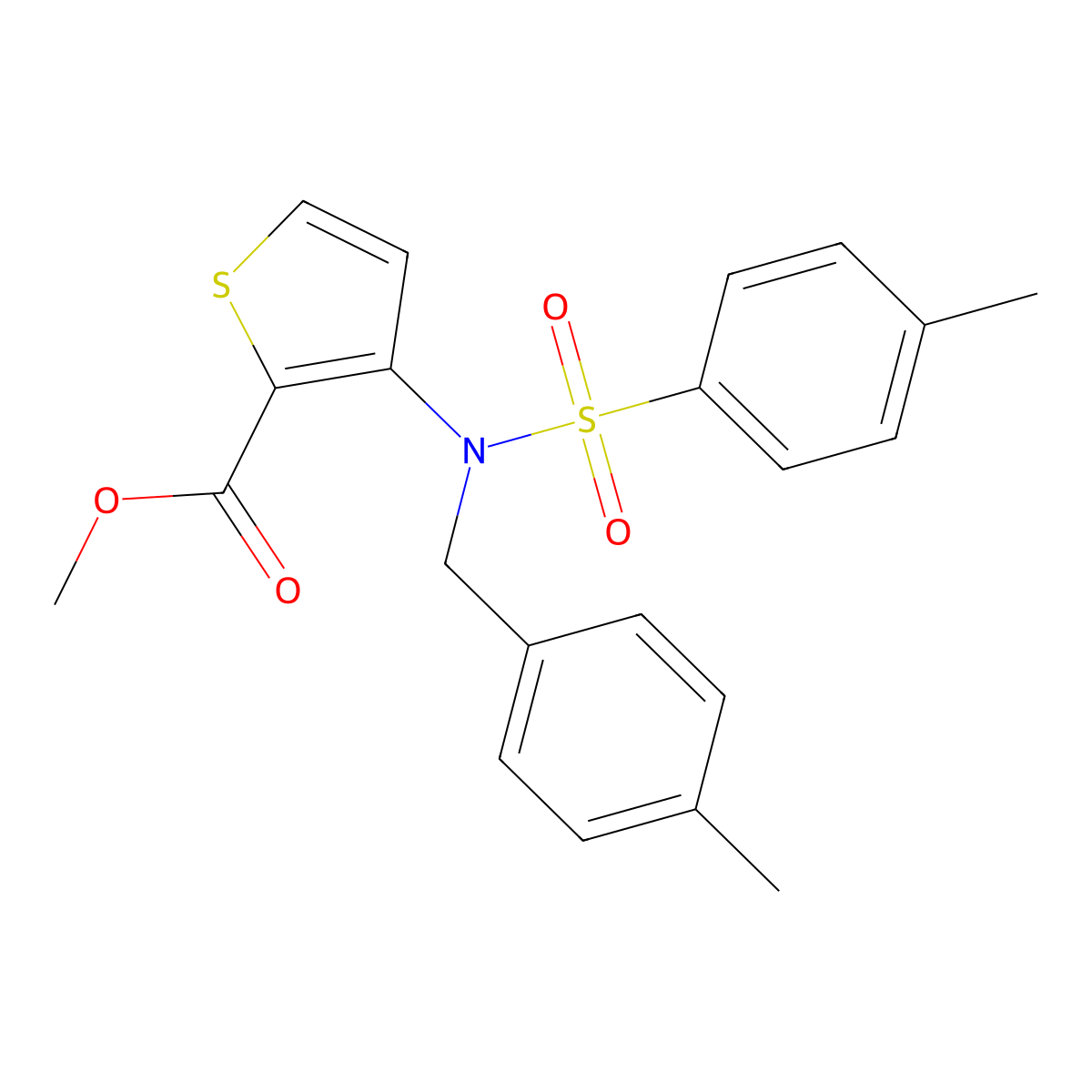 Methyl 3-{(4-methylbenzyl)[(4-methylphenyl)sulfonyl]amino}thiophene-2-carboxylate molecular structure, CAS 1923107-95-2