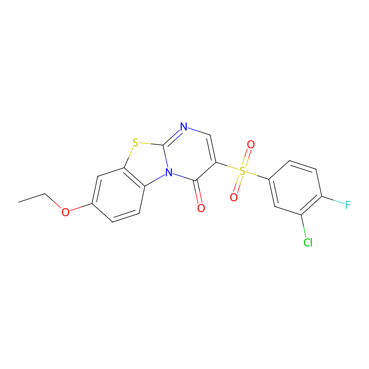 3-[(3-chloro-4-fluorophenyl)sulfonyl]-8-ethoxy-4H-pyrimido[2,1-b][1,3]benzothiazol-4-one molecular structure, CAS 1923107-98-5