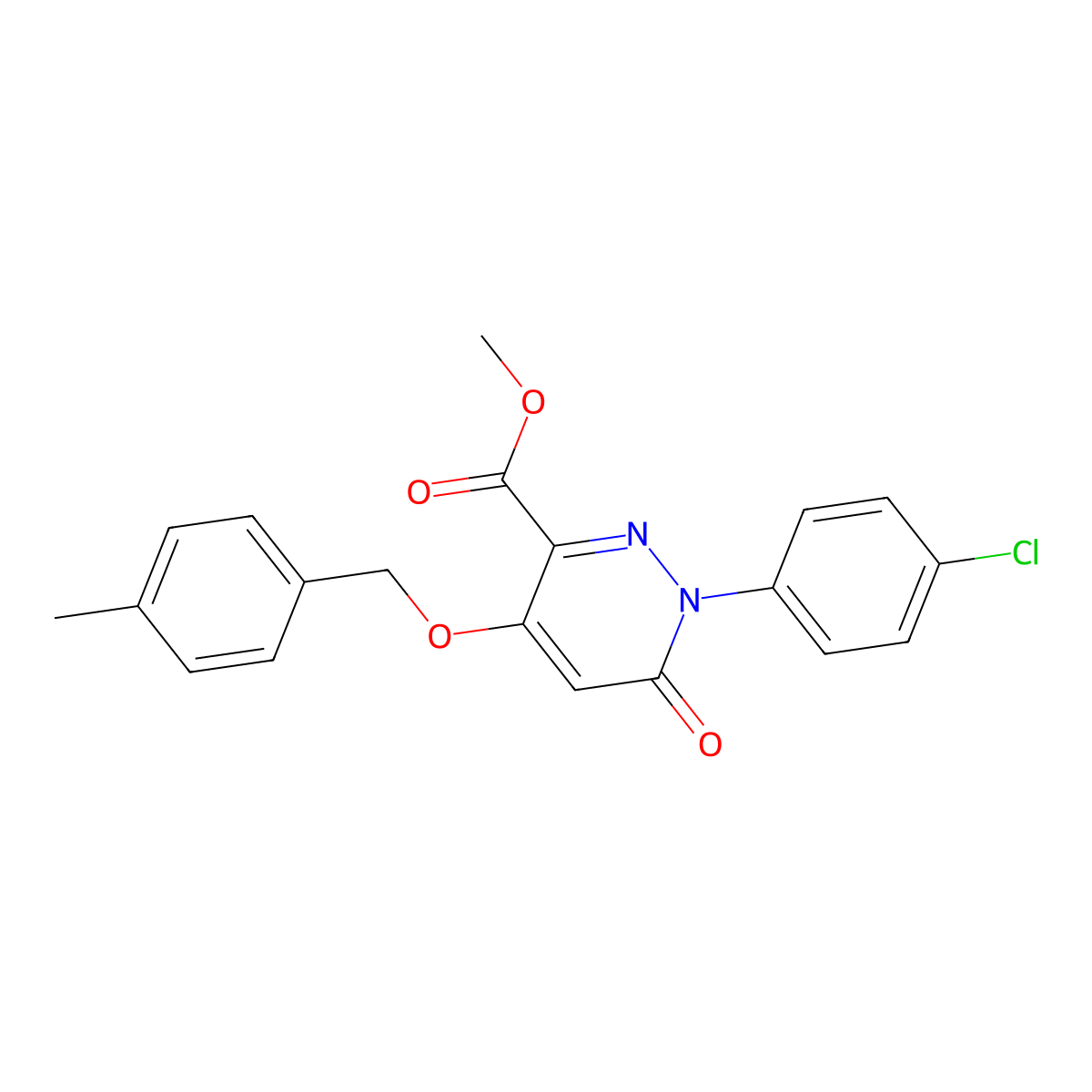 Methyl 1-(4-chlorophenyl)-4-[(4-methylbenzyl)oxy]-6-oxo-1,6-dihydropyridazine-3-carboxylate molecular structure, CAS 1923108-10-4