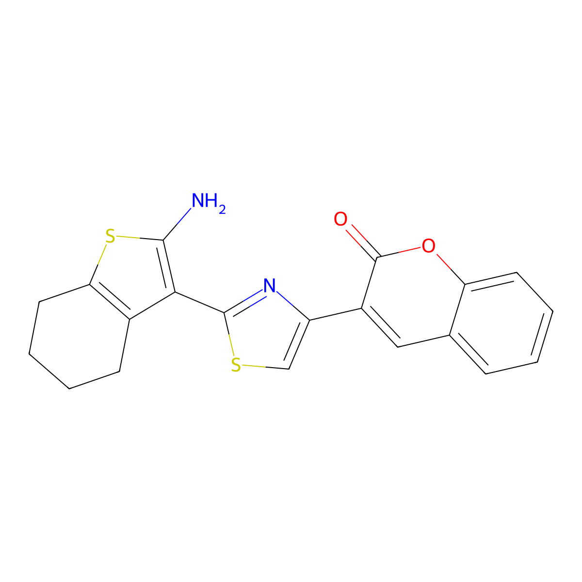 3-[2-(2-amino-4,5,6,7-tetrahydro-1-benzothien-3-yl)-1,3-thiazol-4-yl]-2H-chromen-2-one molecular structure, CAS 1923108-16-0