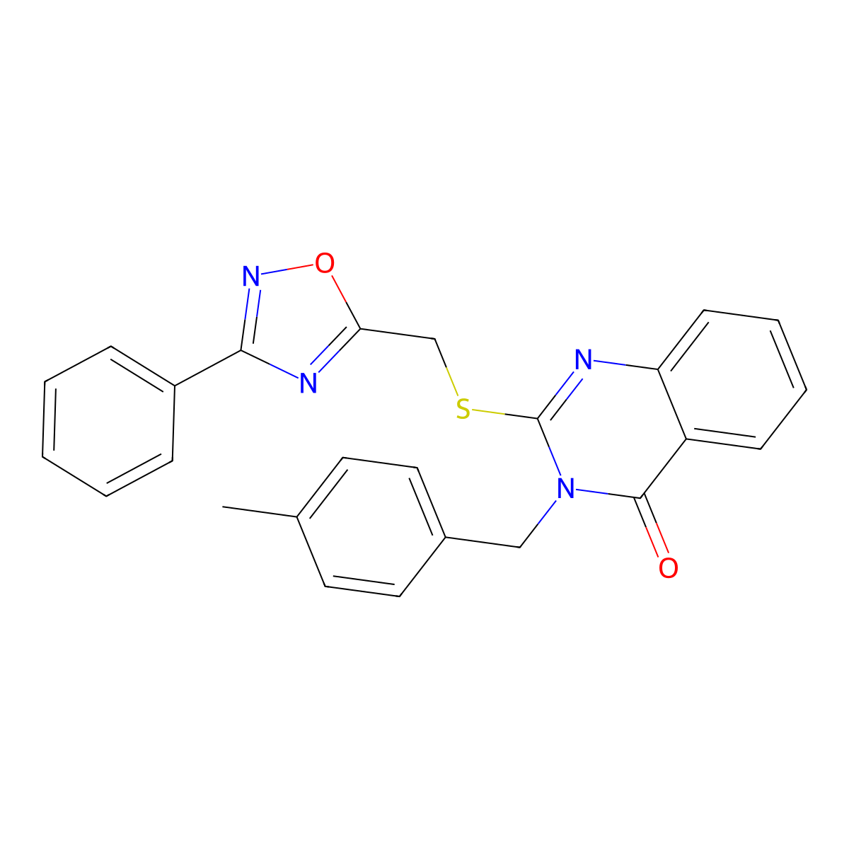 3-(4-methylbenzyl)-2-(((3-phenyl-1,2,4-oxadiazol-5-yl)methyl)thio)quinazolin-4(3H)-one molecular structure, CAS 1923119-76-9