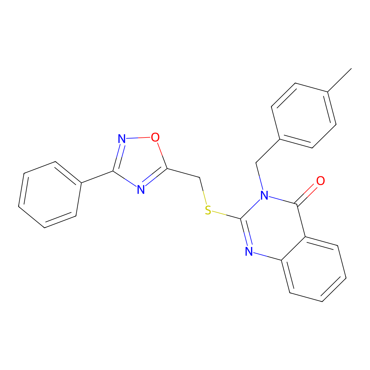 3-(4-methylbenzyl)-2-(((3-phenyl-1,2,4-oxadiazol-5-yl)methyl)thio)quinazolin-4(3H)-one molecular structure, CAS 1923119-76-9