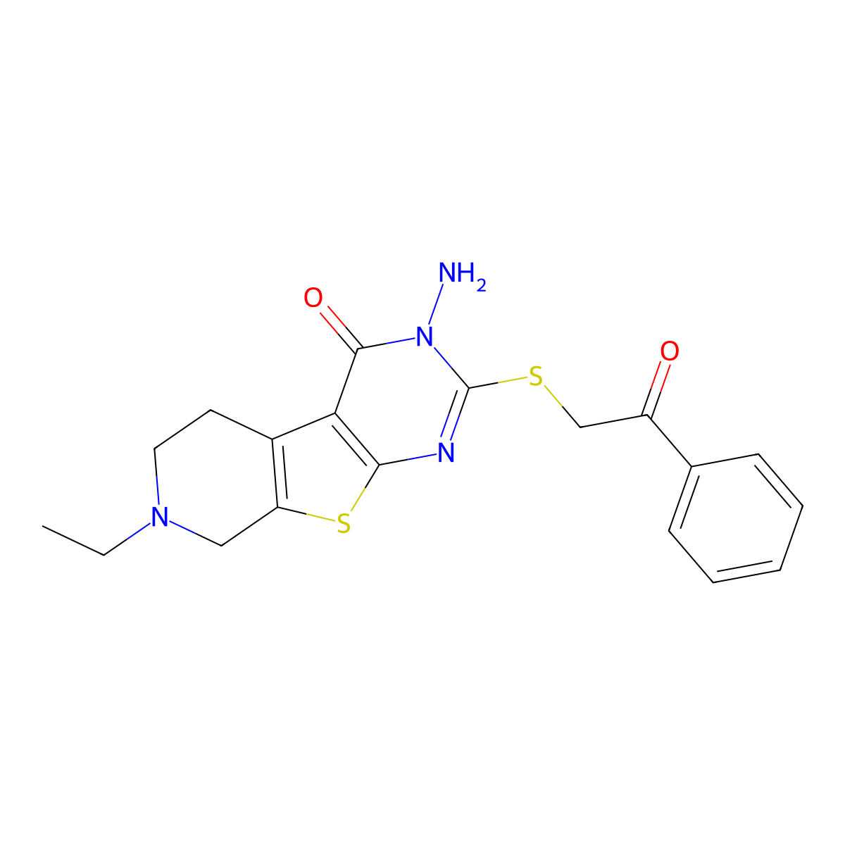3-amino-7-ethyl-2-[(2-oxo-2-phenylethyl)thio]-5,6,7,8-tetrahydropyrido[4',3':4,5]thieno[2,3-d]pyrimidin-4(3H)-one molecular structure, CAS 1923120-14-2