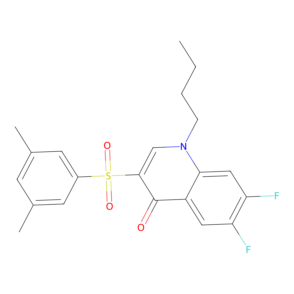 1-butyl-3-[(3,5-dimethylphenyl)sulfonyl]-6,7-difluoroquinolin-4(1H)-one molecular structure, CAS 1923126-83-3