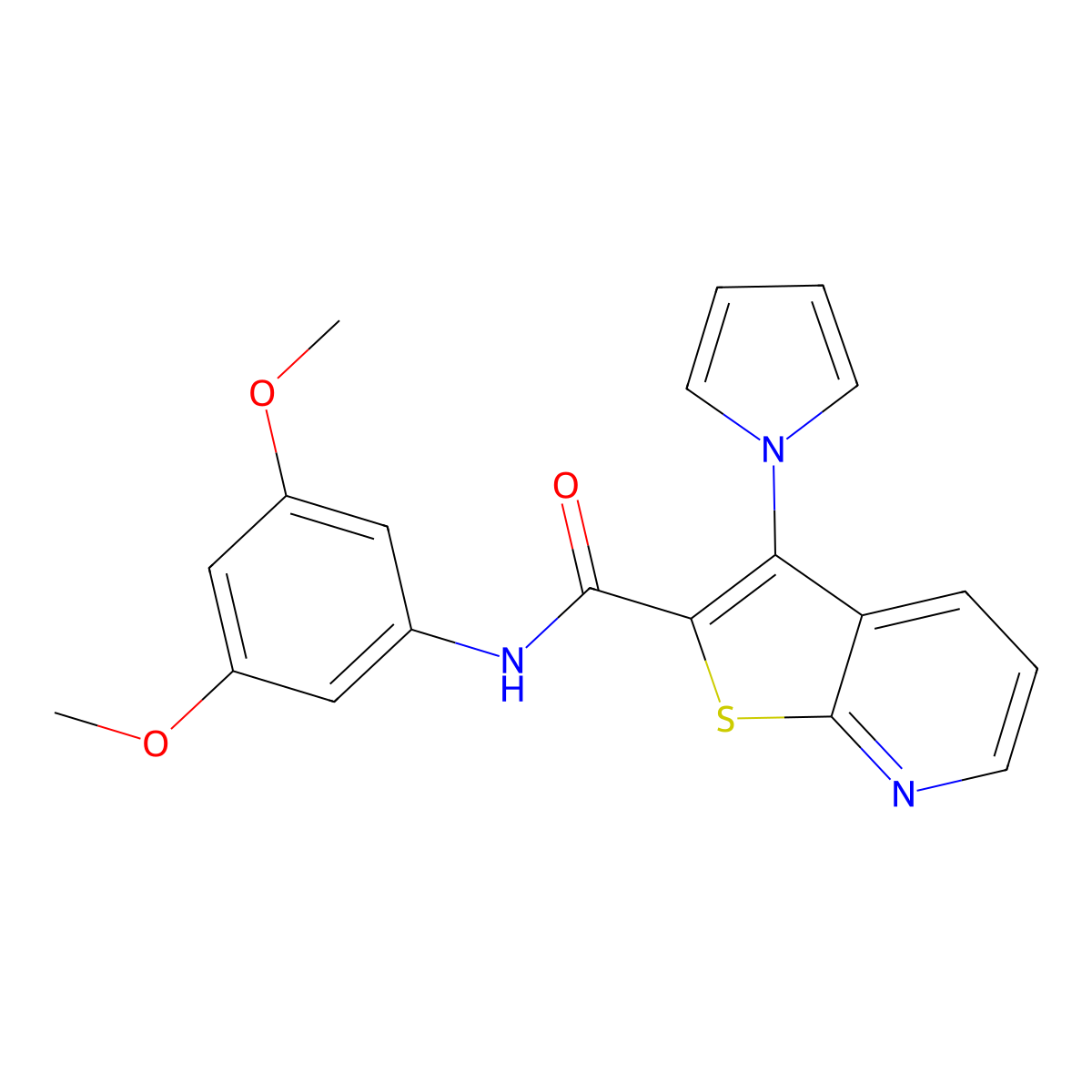 N-(3,5-dimethoxyphenyl)-3-(1H-pyrrol-1-yl)thieno[2,3-b]pyridine-2-carboxamide molecular structure, CAS 1923127-03-0