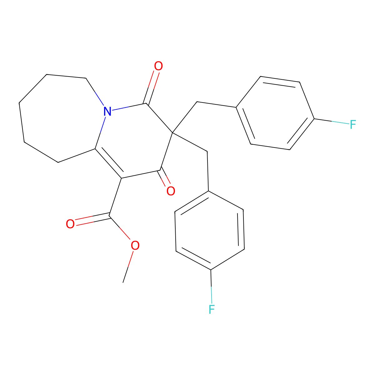 Methyl 3,3-bis(4-fluorobenzyl)-2,4-dioxo-2,3,4,6,7,8,9,10-octahydropyrido[1,2-a]azepine-1-carboxylate molecular structure, CAS 1923127-12-1