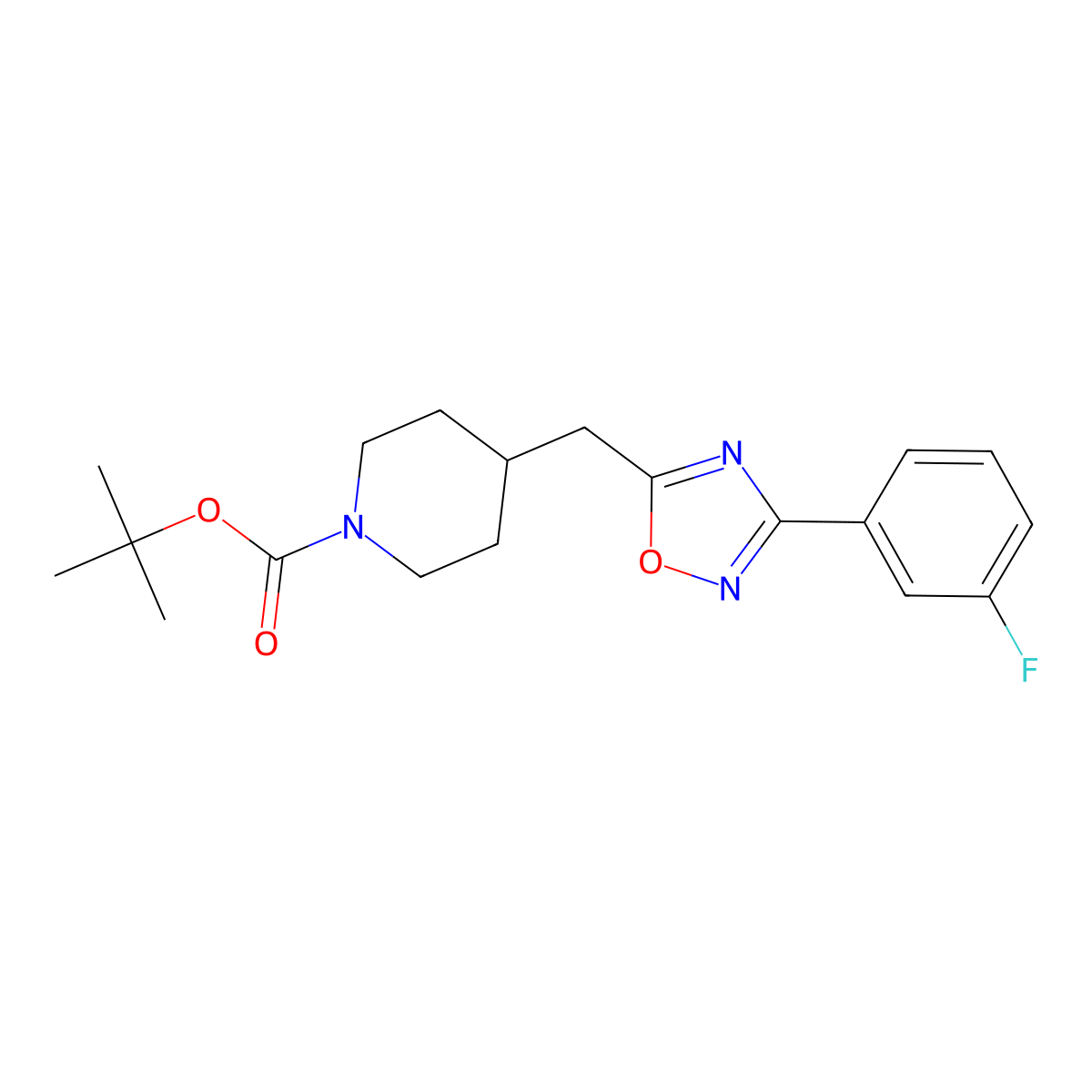 Tert-butyl 4-{[3-(3-fluorophenyl)-1,2,4-oxadiazol-5-yl]methyl}piperidine-1-carboxylate molecular structure, CAS 1923140-19-5