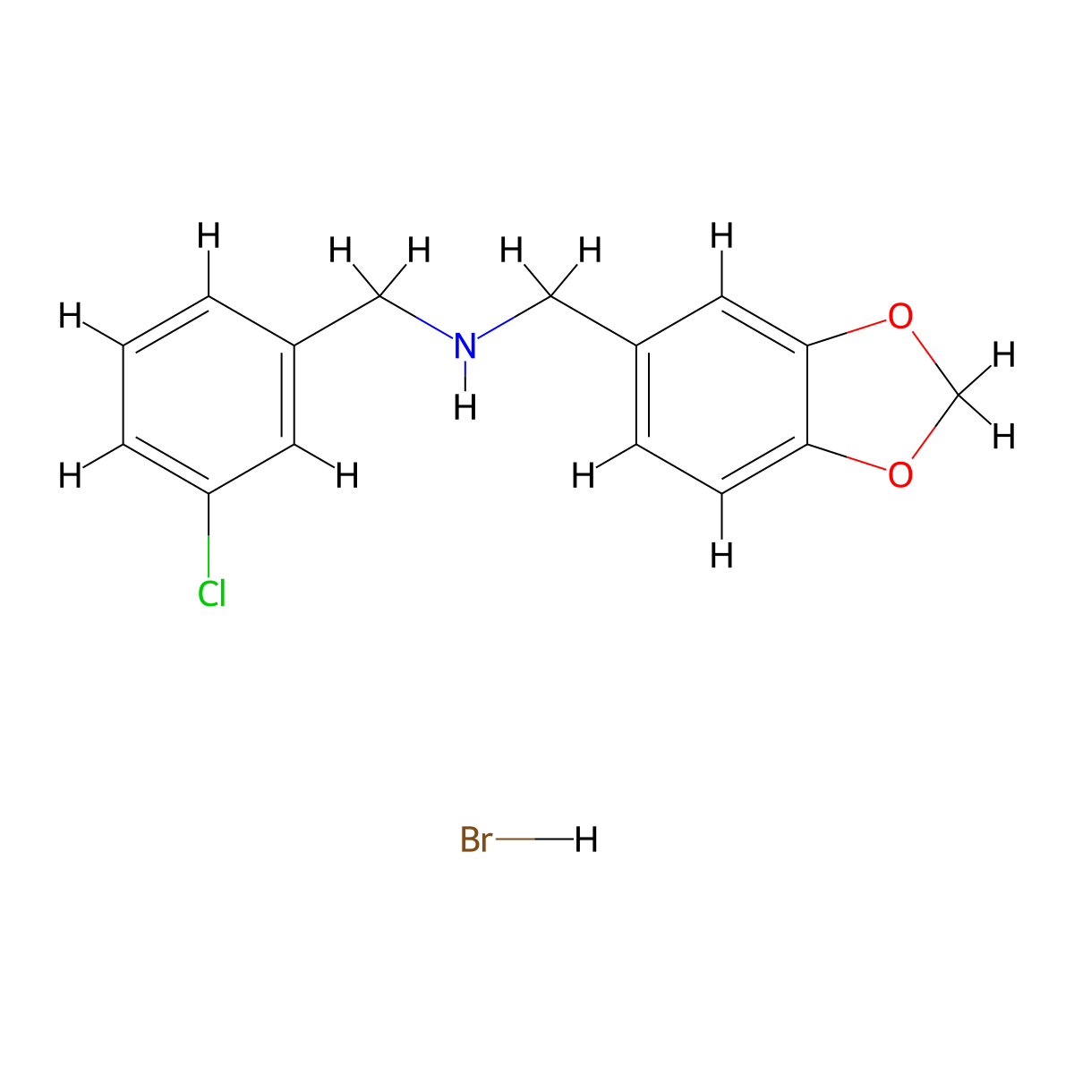 (1,3-Benzodioxol-5-ylmethyl)(3-chlorobenzyl)amine hydrobromide molecular structure, CAS 1923145-95-2