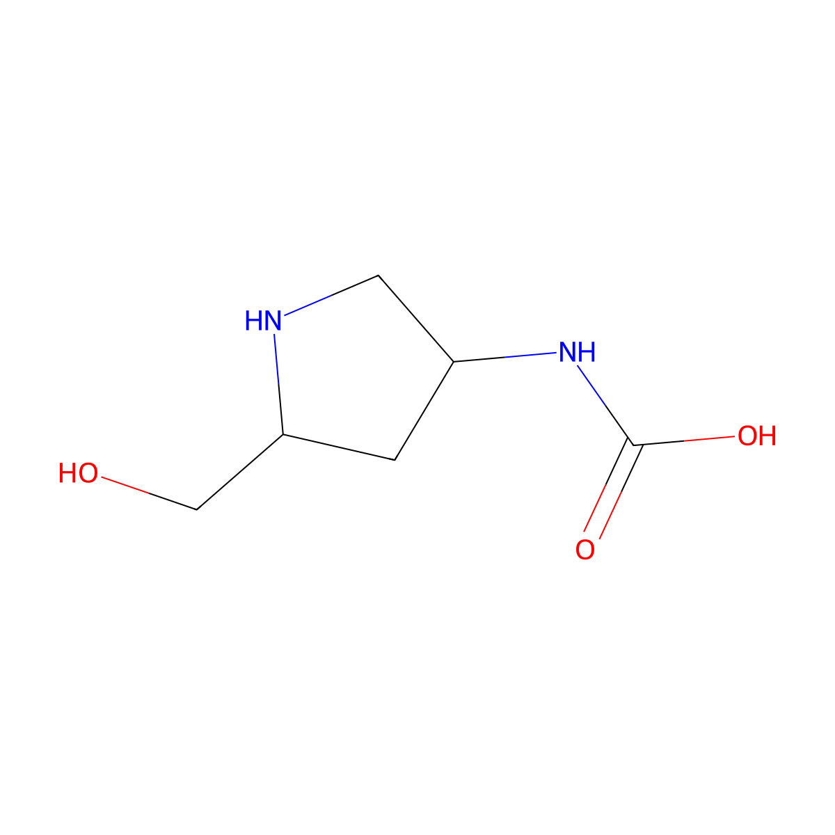 ((3R,5S)-5-(Hydroxymethyl)pyrrolidin-3-yl)carbamic acid molecular structure, CAS 1923194-69-7