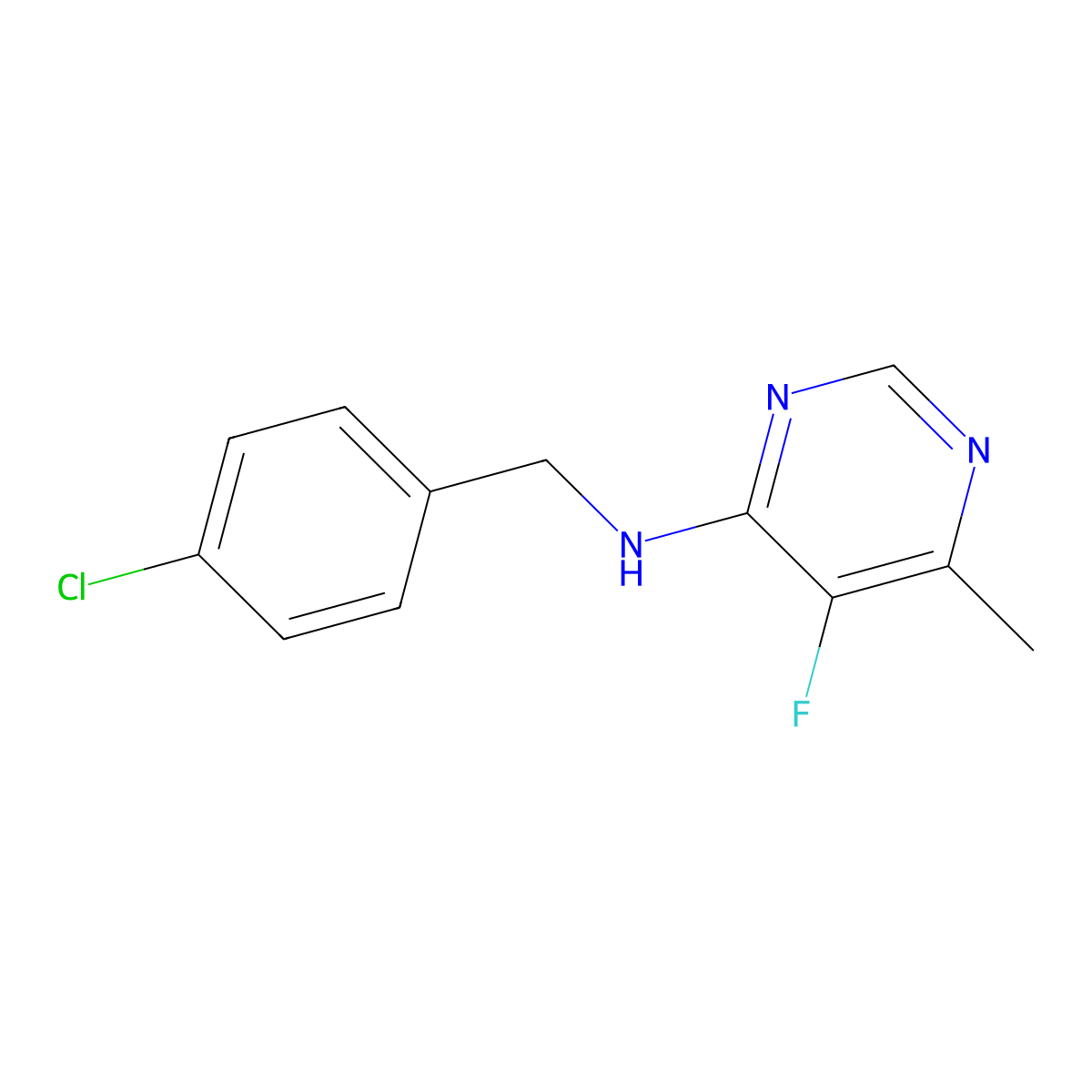 N-[(4-Chlorophenyl)methyl]-5-fluoro-6-methylpyrimidin-4-amine molecular structure, CAS 1923670-10-3