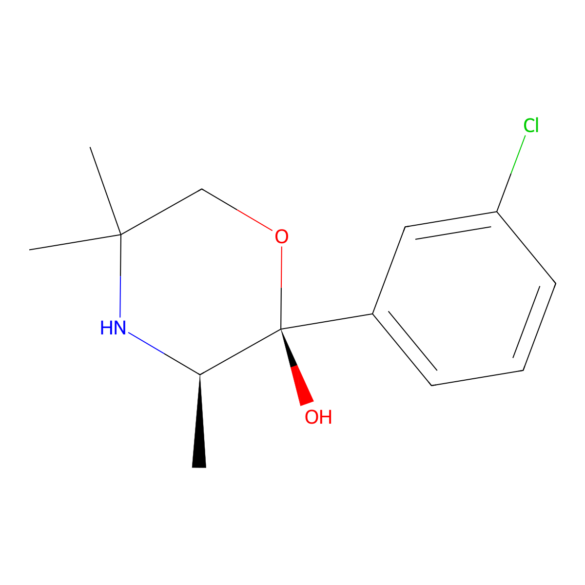 (2R,3R)-2-(3-chlorophenyl)-3,5,5-trimethyl-2-morpholinol molecular structure, CAS 192374-15-5
