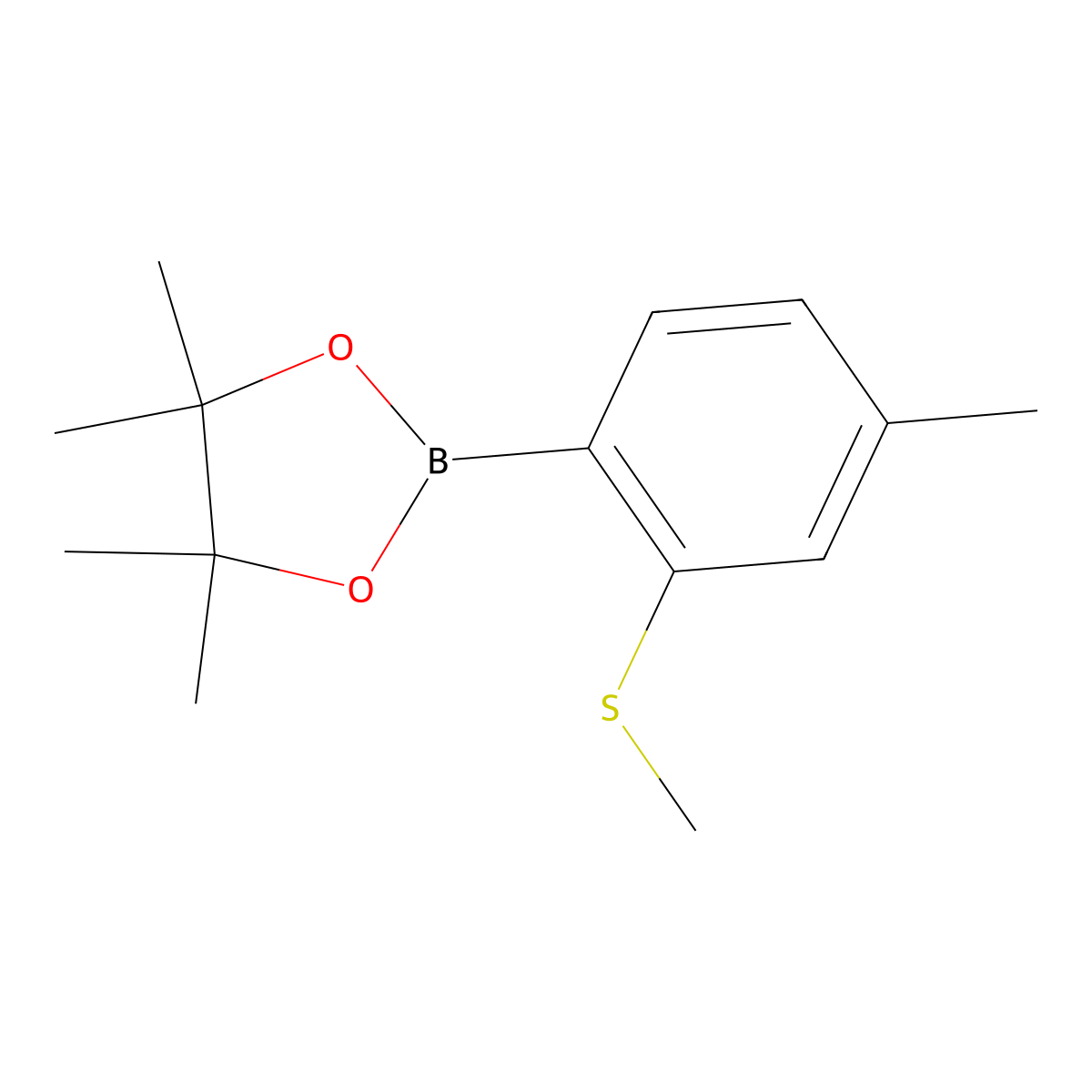 4,4,5,5-Tetramethyl-2-(4-methyl-2-(methylthio)phenyl)-1,3,2-dioxaborolane molecular structure, CAS 1923743-75-2