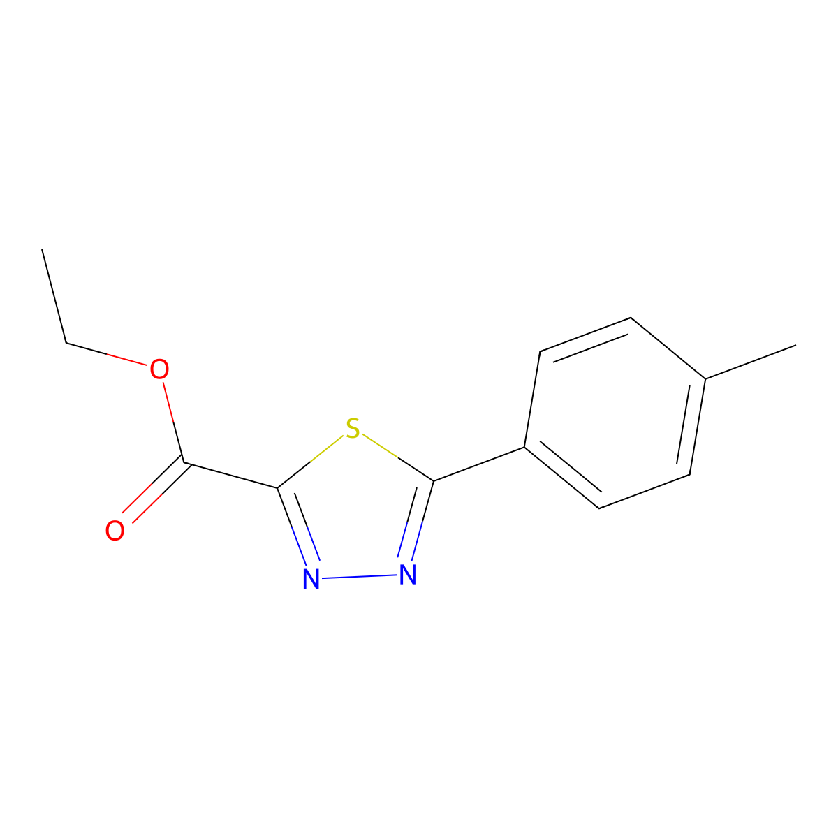 Ethyl 5-(4-methylphenyl)-1,3,4-thiadiazole-2-carboxylate molecular structure, CAS 1924165-94-5