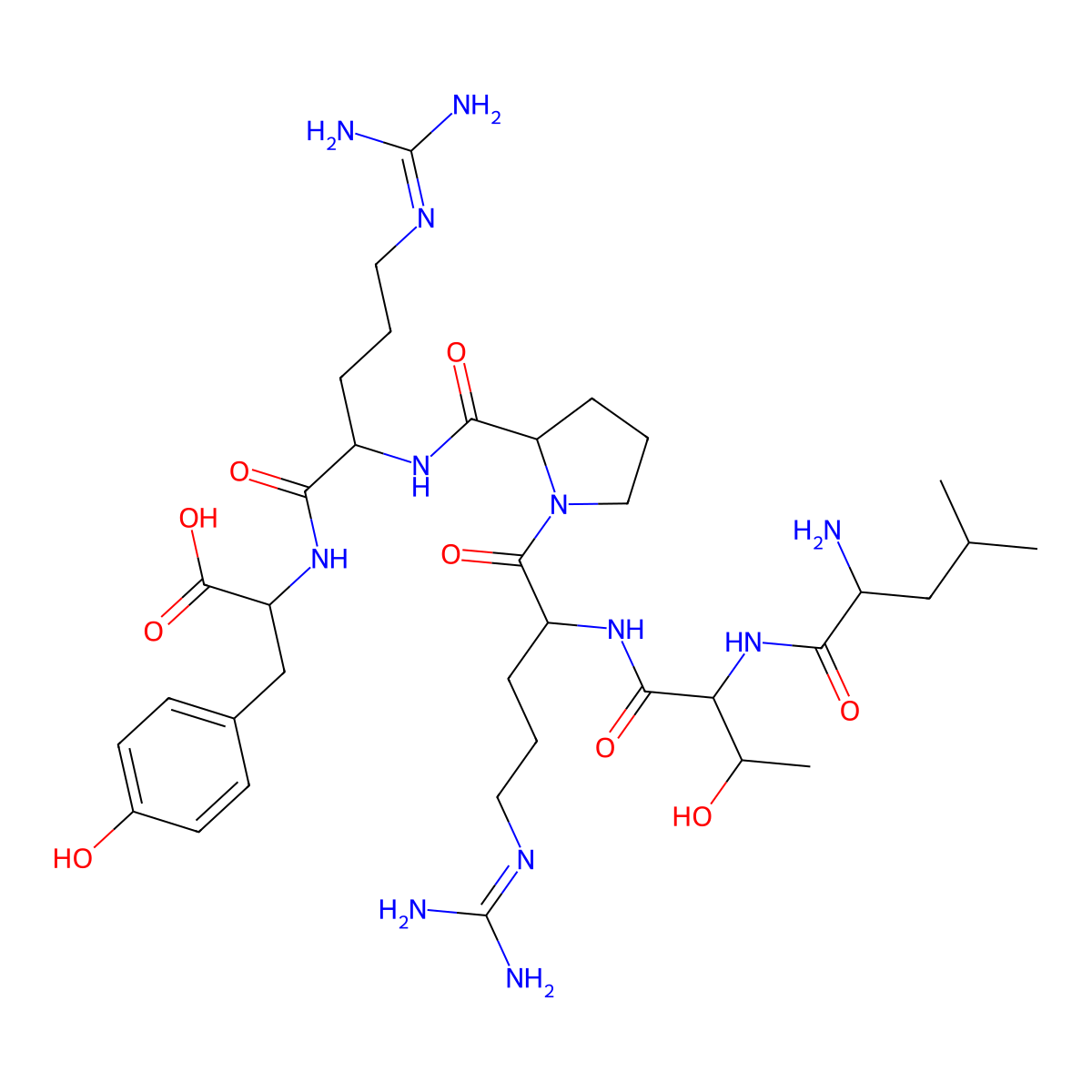 L-Leucyl-L-threonyl-N~5~-(diaminomethylidene)-L-ornithyl-L-prolyl-N~5~-(diaminomethylidene)-L-ornithyl-L-tyrosine molecular structure, CAS 192432-73-8