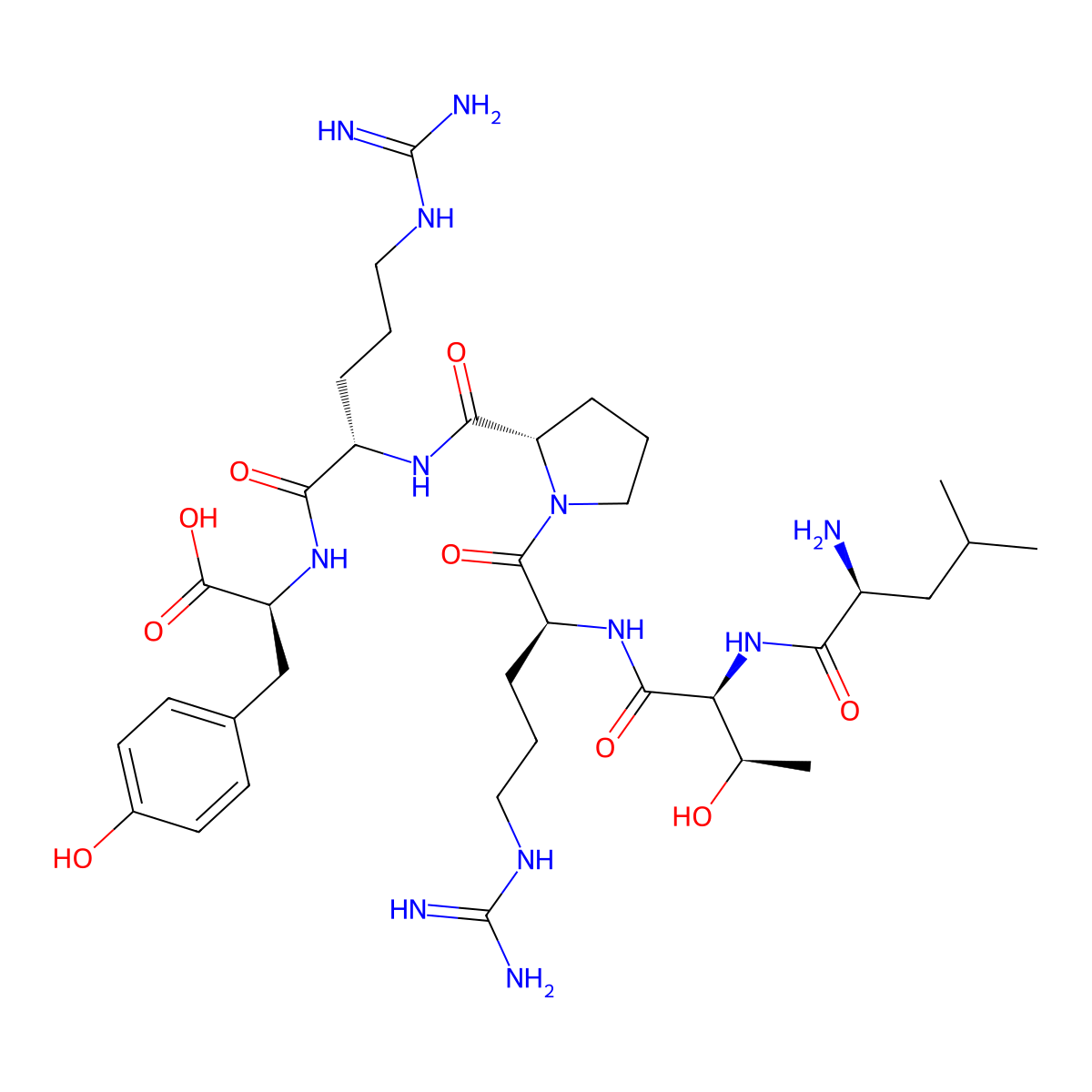 L-Leucyl-L-threonyl-N~5~-(diaminomethylidene)-L-ornithyl-L-prolyl-N~5~-(diaminomethylidene)-L-ornithyl-L-tyrosine molecular structure, CAS 192432-73-8