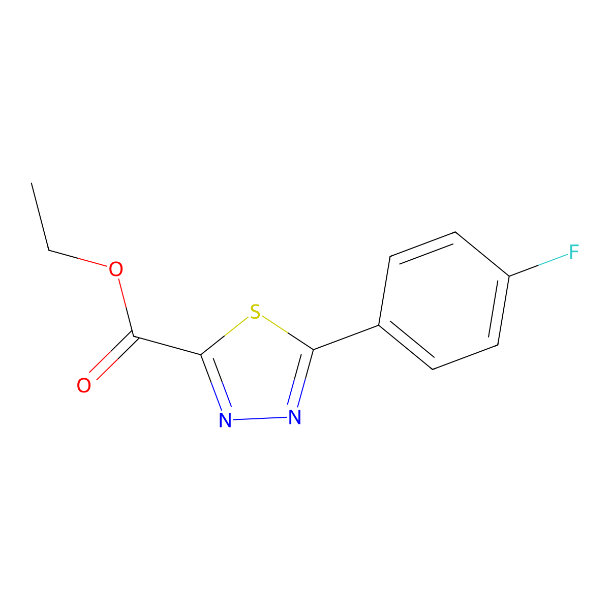 Ethyl 5-(4-fluorophenyl)-1,3,4-thiadiazole-2-carboxylate molecular structure, CAS 1924322-00-8