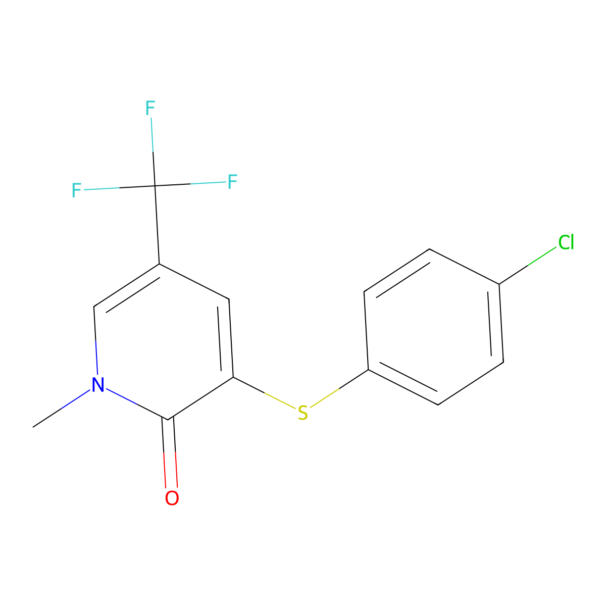 3-(4-Chlorophenyl)sulfanyl-1-methyl-5-(trifluoromethyl)pyridin-2-one molecular structure, CAS 1924322-42-8