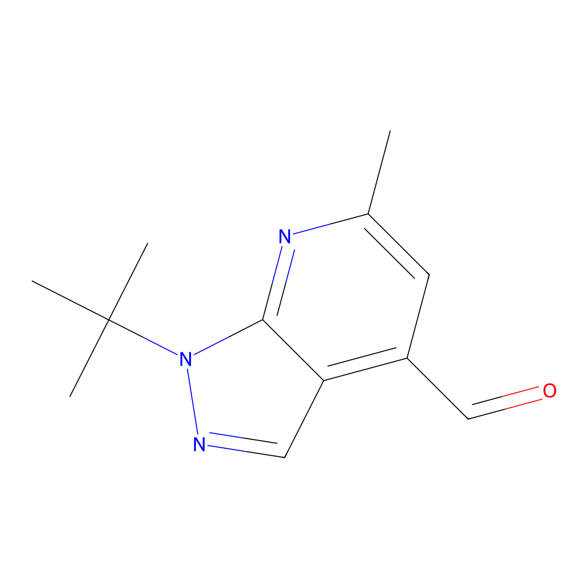 1-tert-Butyl-6-methyl-1H-pyrazolo[3,4-b]pyridine-4-carbaldehyde molecular structure, CAS 1924363-18-7
