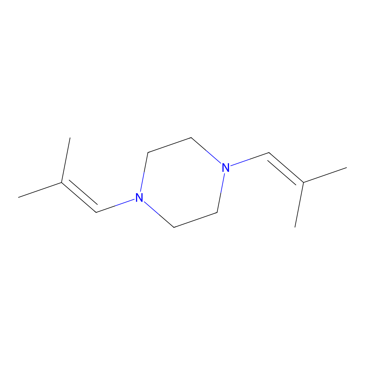 1,4-Bis(2-methylprop-1-enyl)piperazine molecular structure, CAS 19244-91-8