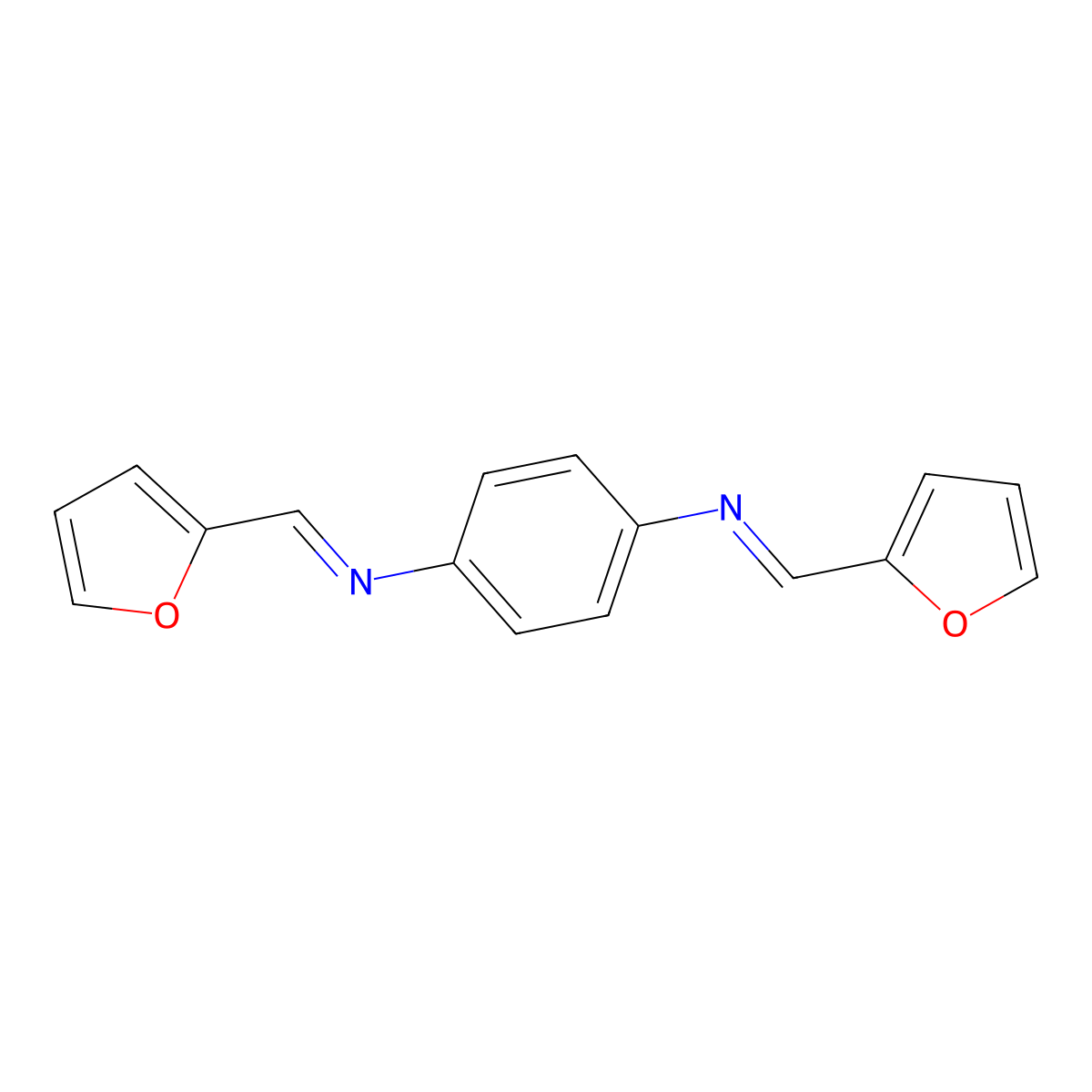p-Phenylenediamine, N,N'-difurfurylidene- molecular structure, CAS 19247-68-8