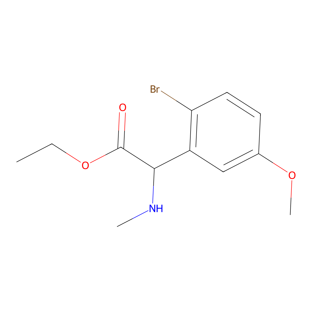 Ethyl 2-(2-bromo-5-methoxyphenyl)-2-(methylamino)acetate molecular structure, CAS 1925012-52-7