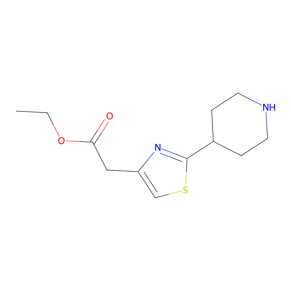 Ethyl 2-[2-(piperidin-4-yl)-1,3-thiazol-4-yl]acetate molecular structure, CAS 1925428-99-4