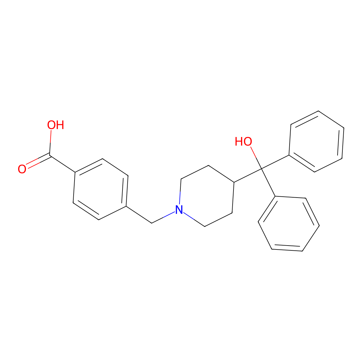 Benzoic acid, 4-[[4-(hydroxydiphenylmethyl)-1-piperidinyl]methyl]- molecular structure, CAS 192565-83-6