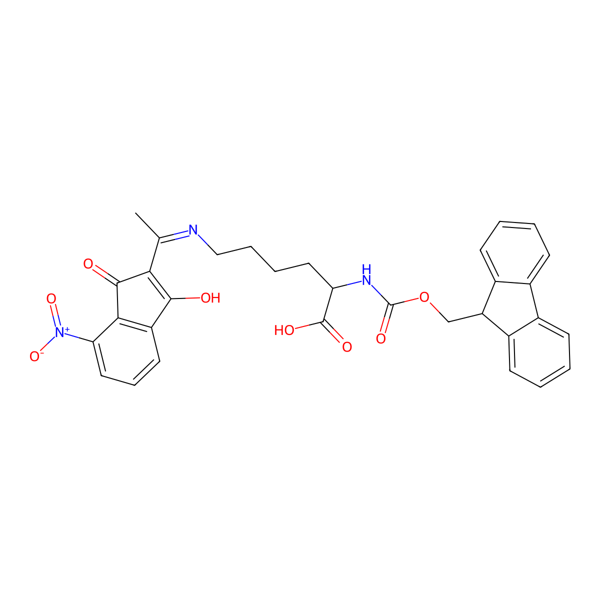 Nalpha-(9-Fluorenylmethoxycarbonyl)-Nepsilon-[1-(4-nitro-1,3-dioxo-indan-2-ylidene)ethyl]-L-lysine molecular structure, CAS 1926163-02-1