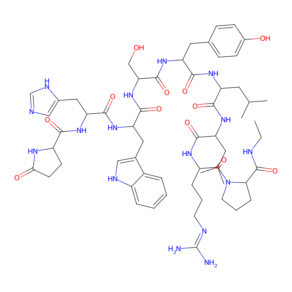 (2R)-N-[(2S)-1-[[(2S)-1-[[(2S)-1-[[(2S)-1-[[(2R)-1-[[(2S)-1-[[(2S)-5-(diaminomethylideneamino)-1-[(2S)-2-(ethylcarbamoyl)pyrrolidin-1-yl]-1-oxopentan-2-yl]amino]-4-methyl-1-oxopentan-2-yl]amino]-4-methyl-1-oxopentan-2-yl]amino]-3-(4-hydroxyphenyl)-1-oxopropan-2-yl]amino]-3-hydroxy-1-oxopropan-2-yl]amino]-3-(1H-indol-3-yl)-1-oxopropan-2-yl]amino]-3-(1H-imidazol-5-yl)-1-oxopropan-2-yl]-5-oxopyrrolidine-2-carboxamide molecular structure, CAS 1926163-26-9