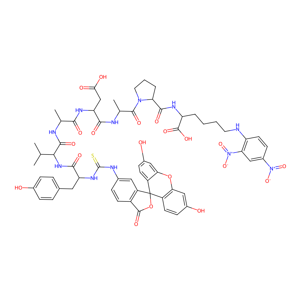 FITC-Tyr-Val-Ala-Asp-Ala-Pro-Lys(Dnp)-OH (Contains FITC isomer I) molecular structure, CAS 1926163-32-7