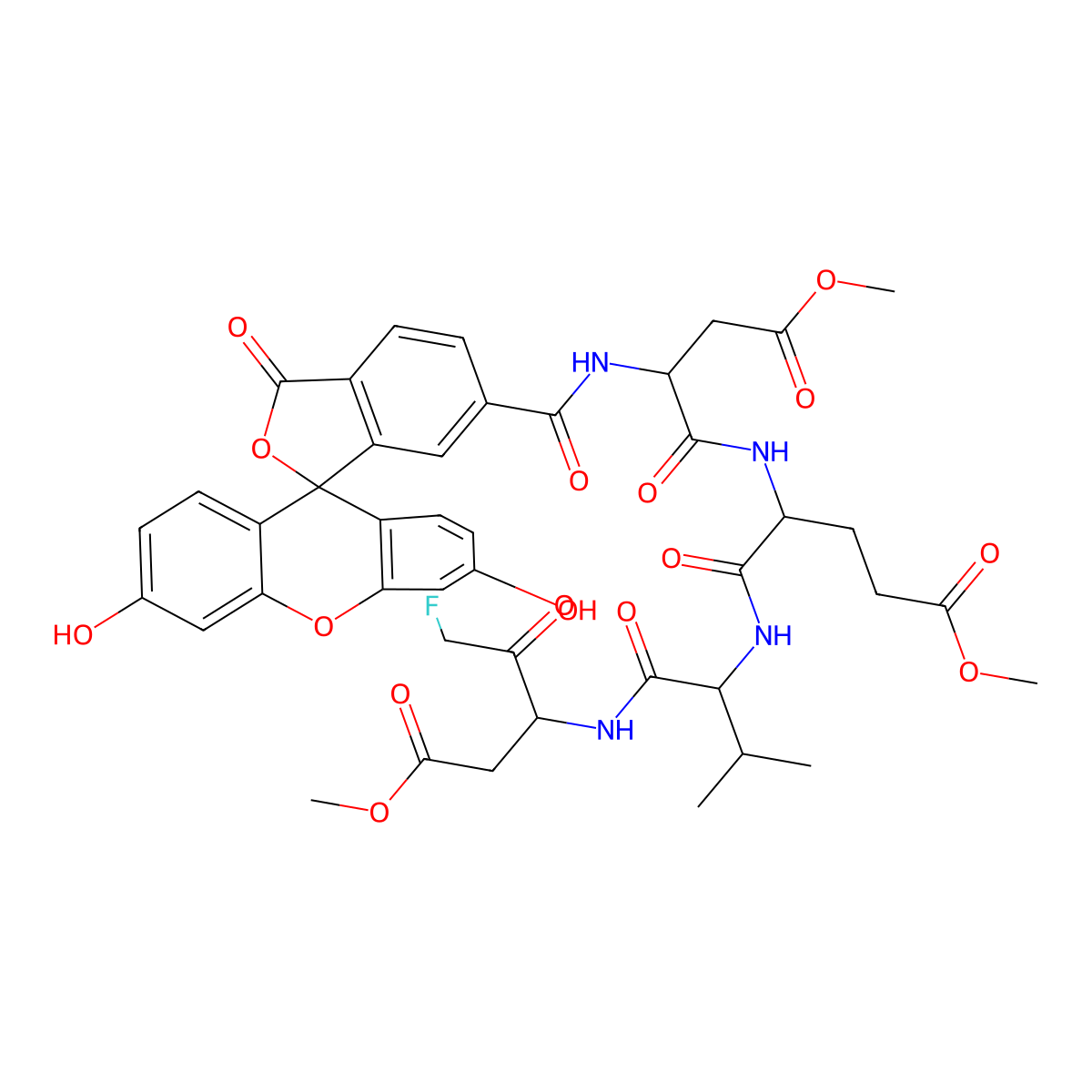 Fluorescein-6-carbonyl-Asp(OMe)-Glu(OMe)-Val-DL-Asp(OMe)-fluoromethylketone molecular structure, CAS 1926163-65-6
