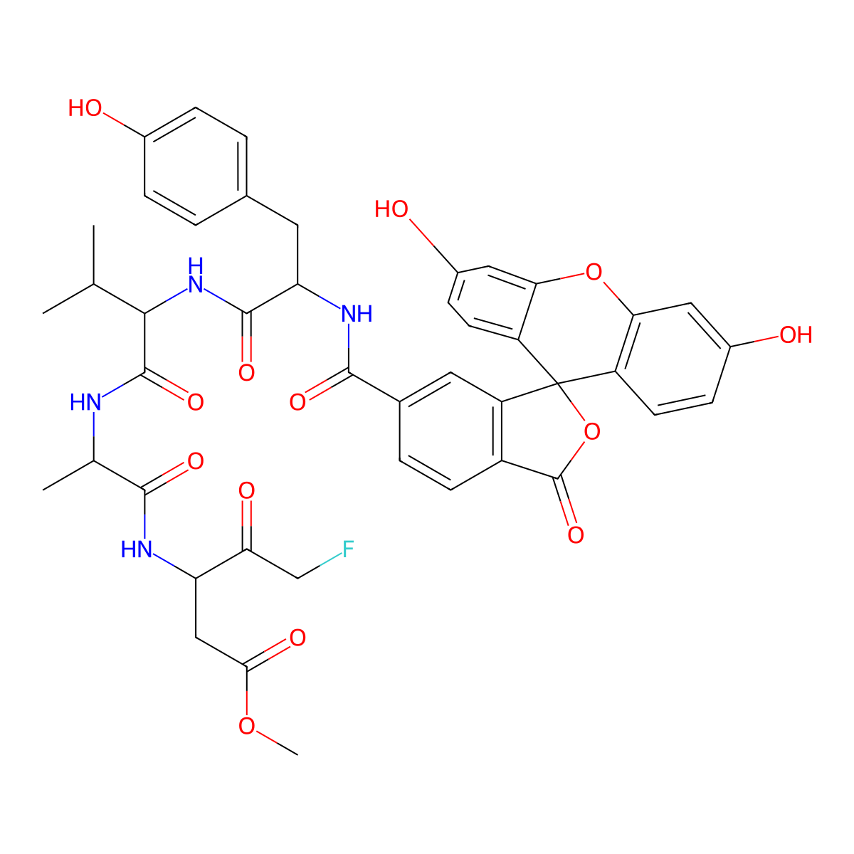 Fluorescein-6-carbonyl-Tyr-Val-Ala-DL-Asp(OMe)-fluoromethylketone molecular structure, CAS 1926163-69-0