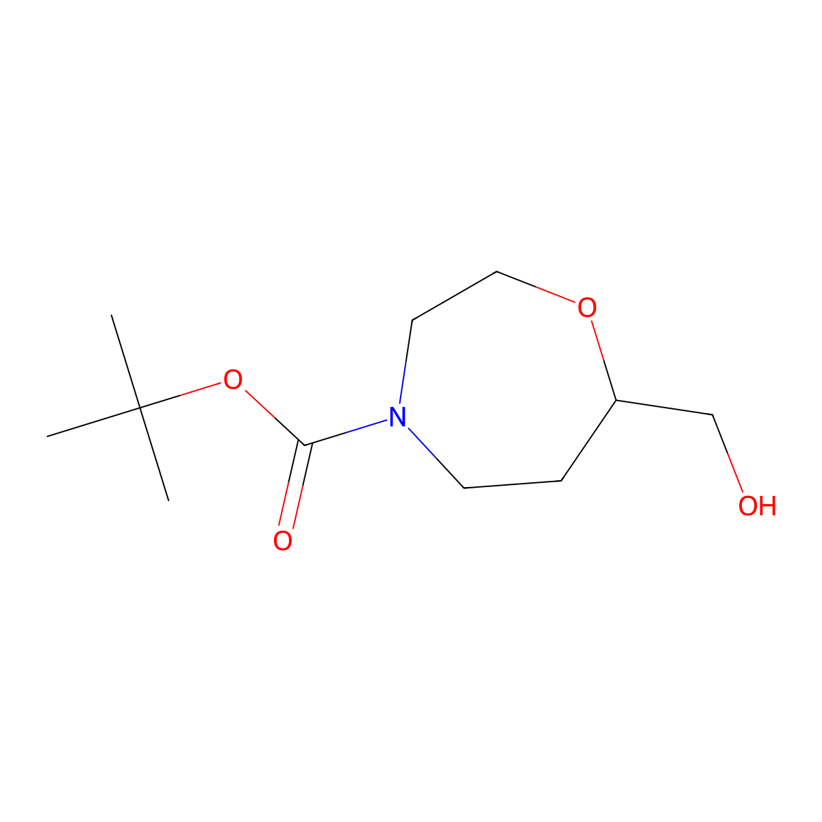 Tert-butyl 7-(hydroxymethyl)-1,4-oxazepane-4-carboxylate molecular structure, CAS 1926190-24-0