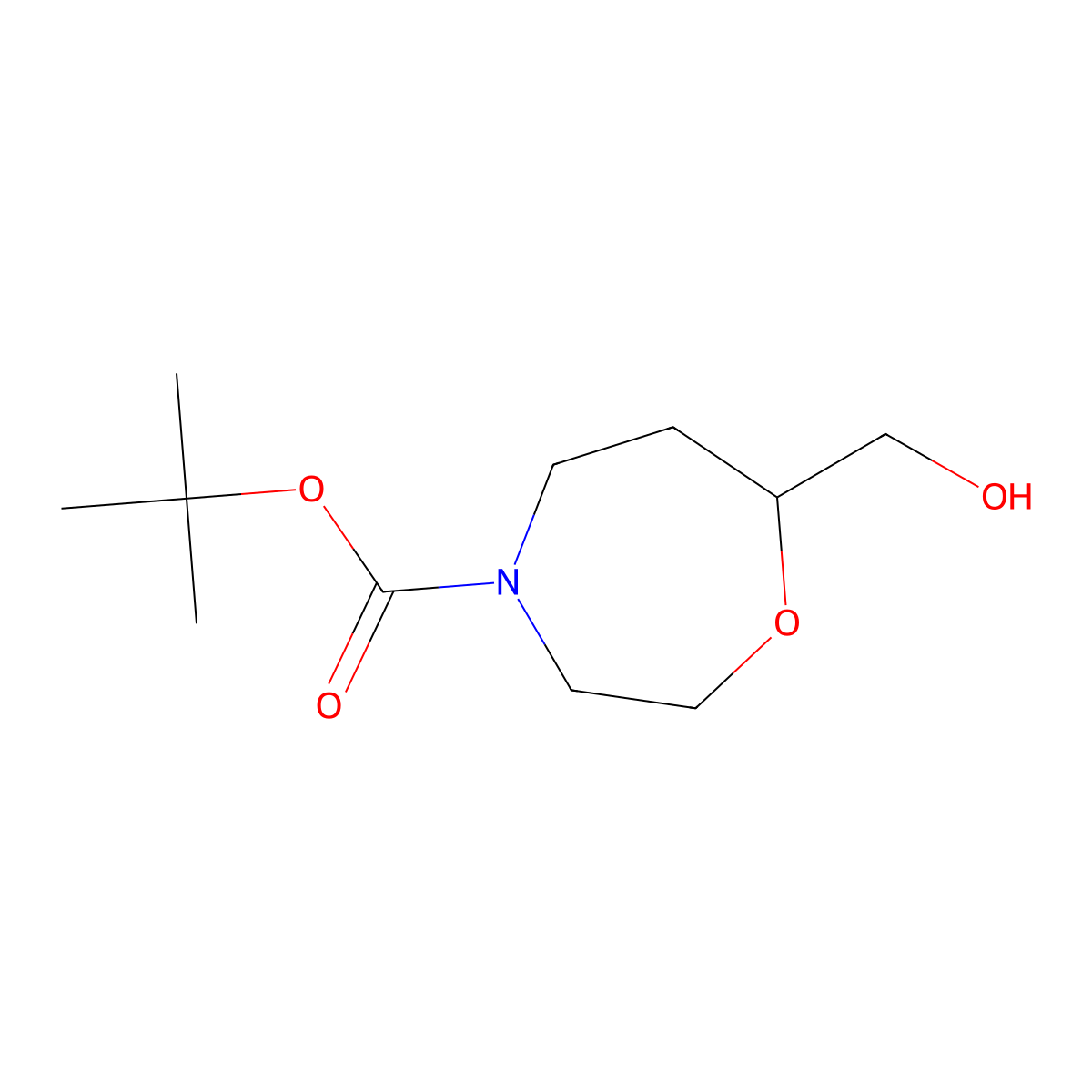 Tert-butyl 7-(hydroxymethyl)-1,4-oxazepane-4-carboxylate molecular structure, CAS 1926190-24-0