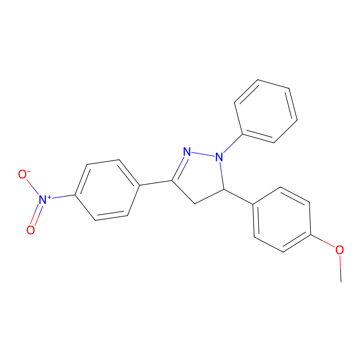 5-(4-methoxyphenyl)-3-(4-nitrophenyl)-1-phenyl-4,5-dihydro-1H-pyrazole molecular structure, CAS 19268-79-2