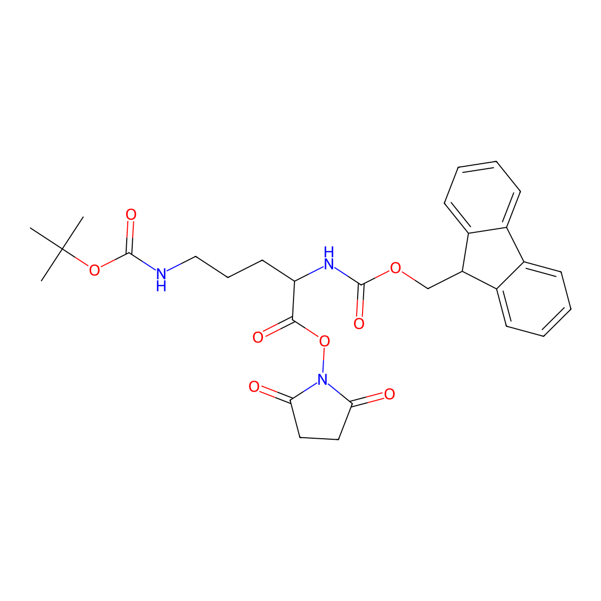 2,5-Dioxopyrrolidin-1-yl (S)-2-((((9H-fluoren-9-yl)methoxy)carbonyl)amino)-5-((tert-butoxycarbonyl)amino)pentanoate molecular structure, CAS 1926970-69-5