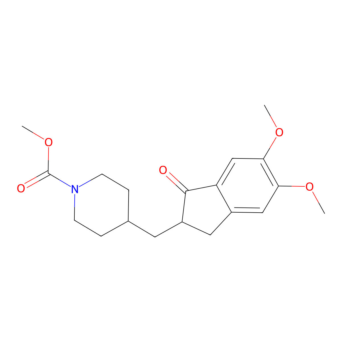 Methyl 4-((5,6-dimethoxy-1-oxo-2,3-dihydro-1H-inden-2-yl)methyl)piperidine-1-carboxylate molecular structure, CAS 192701-59-0