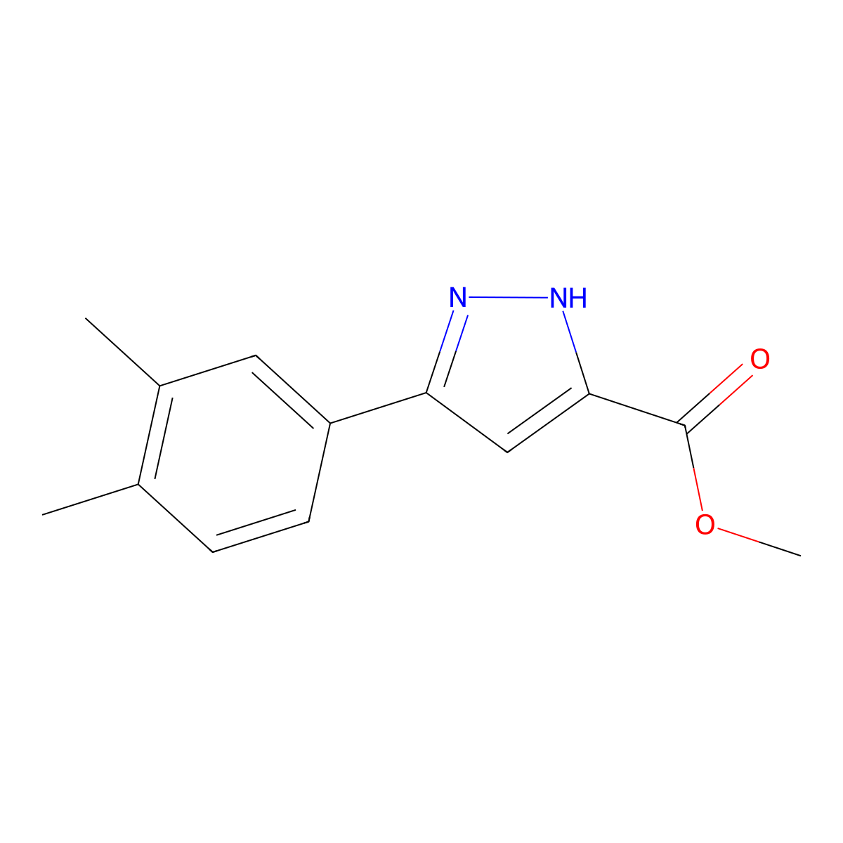 methyl 3-(3,4-dimethylphenyl)-1H-pyrazole-5-carboxylate molecular structure, CAS 192701-98-7