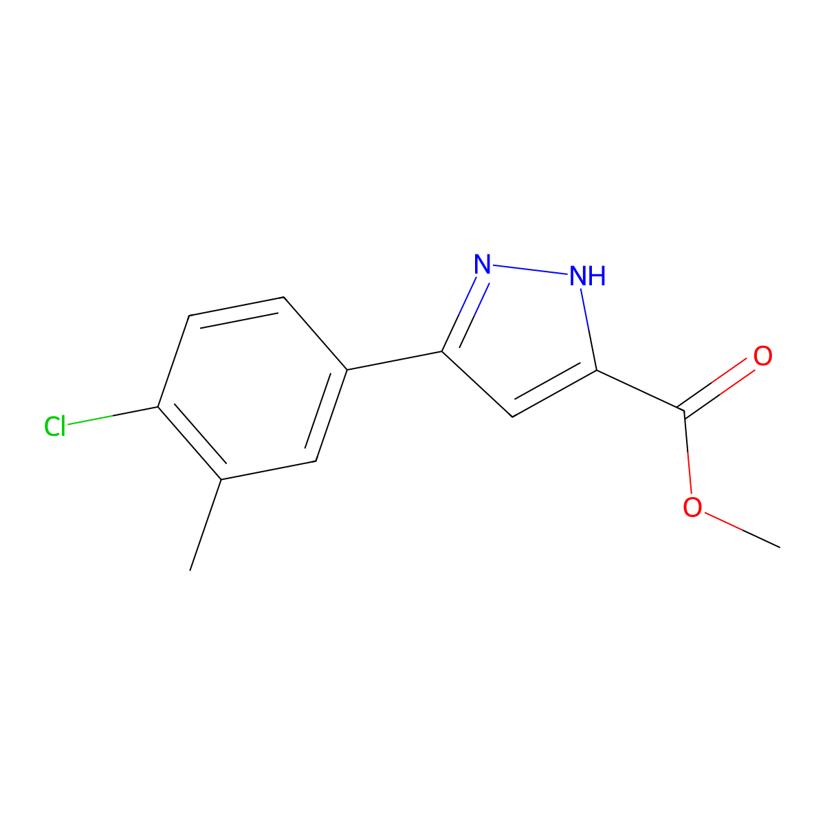 methyl 5-(4-chloro-3-methylphenyl)-1H-pyrazole-3-carboxylate molecular structure, CAS 192702-05-9