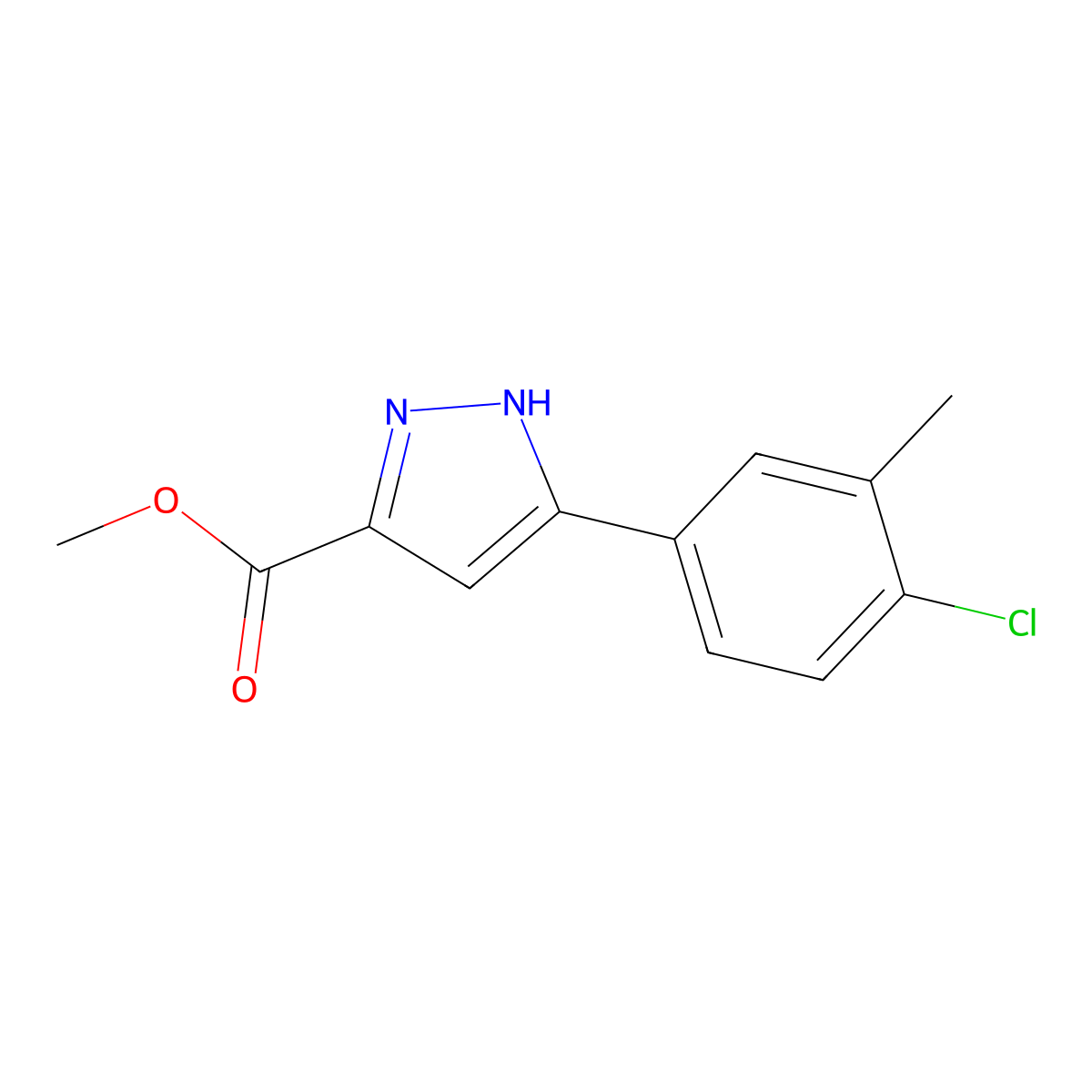 methyl 5-(4-chloro-3-methylphenyl)-1H-pyrazole-3-carboxylate molecular structure, CAS 192702-05-9