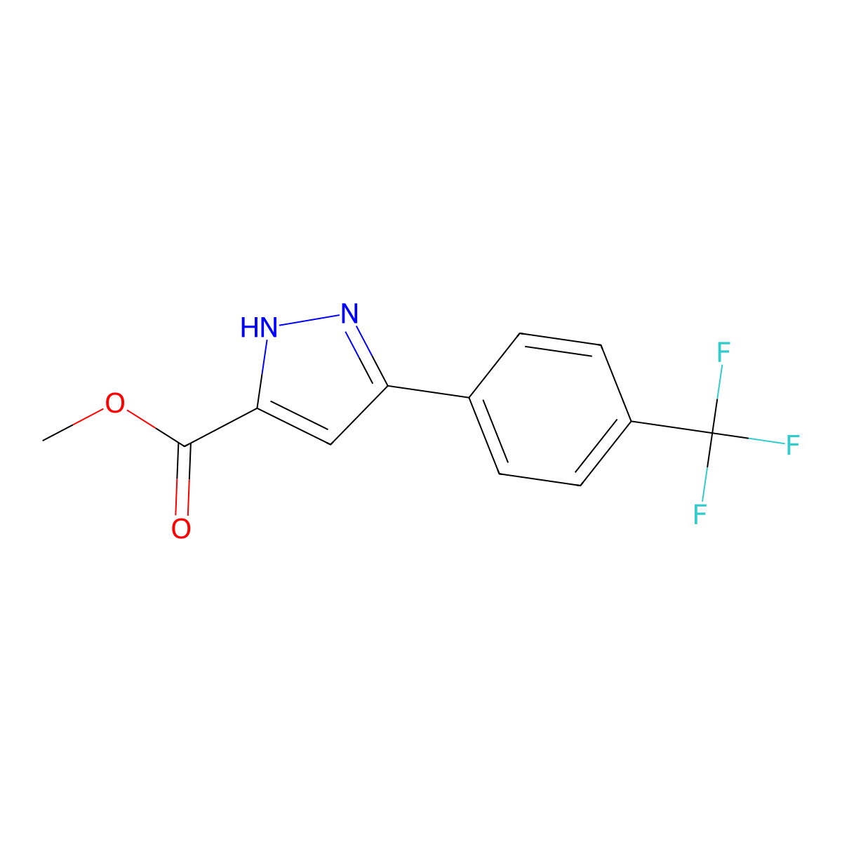 methyl 3-(4-(trifluoromethyl)phenyl)-1H-pyrazole-5-carboxylate molecular structure, CAS 192702-34-4